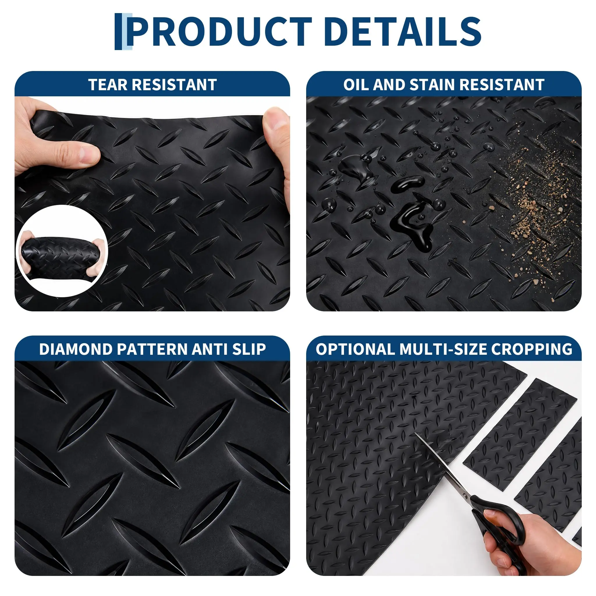 Heavy-Duty Garage Floor Mat Roll - Non-Slip Diamond Plate PVC Rubber, Waterproof Under-Car Floor Protector for Garage/Gym/Workshop - 4 x 6 ft - 2.8mm Thick