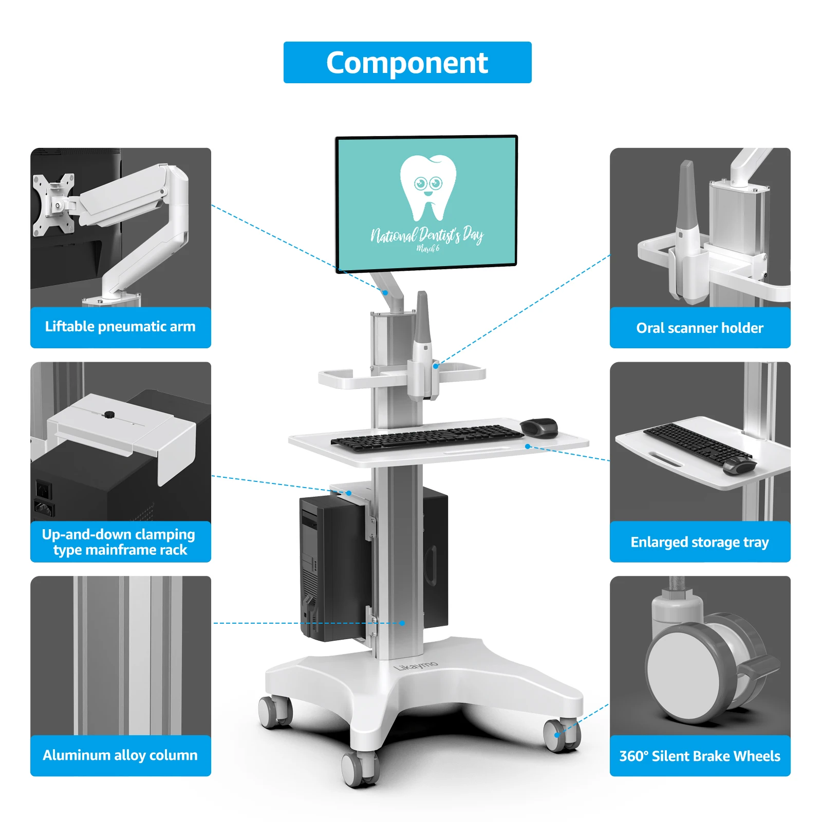 Professional Medical Trolley | Oral Scanner Holder & Monito Mount Dentals Cart With Wheels | Hospital/Beauty Salons (OC-1T)