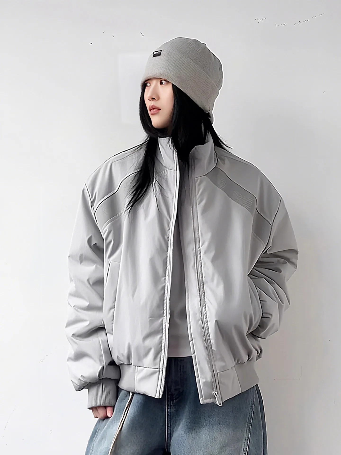 

Cleanfit American Sle oulder Structure Baseball Jaet Cotton Outerwear Men Winter Cotton-Padded ort Boxy Coat