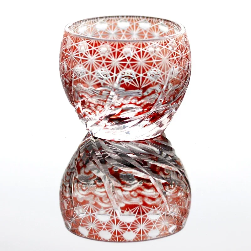 Japanese Traditional Craft Edo Kiriko Shochu Sake Cup Glass Red Blue Green Hand Cut To Clear 60ml Shot Glass 2oz 1pc