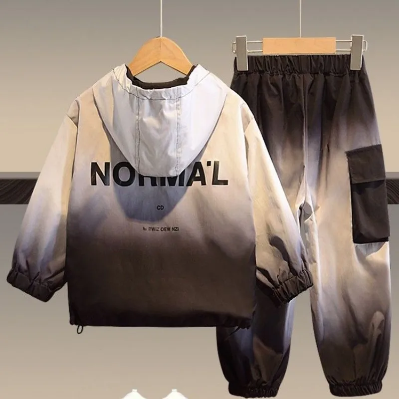 2026 Boys Spring Gradient Hoodie Set Trendy Casual Kids Tracksuit Outerwear Children Clothing Autumn Fashion Suit