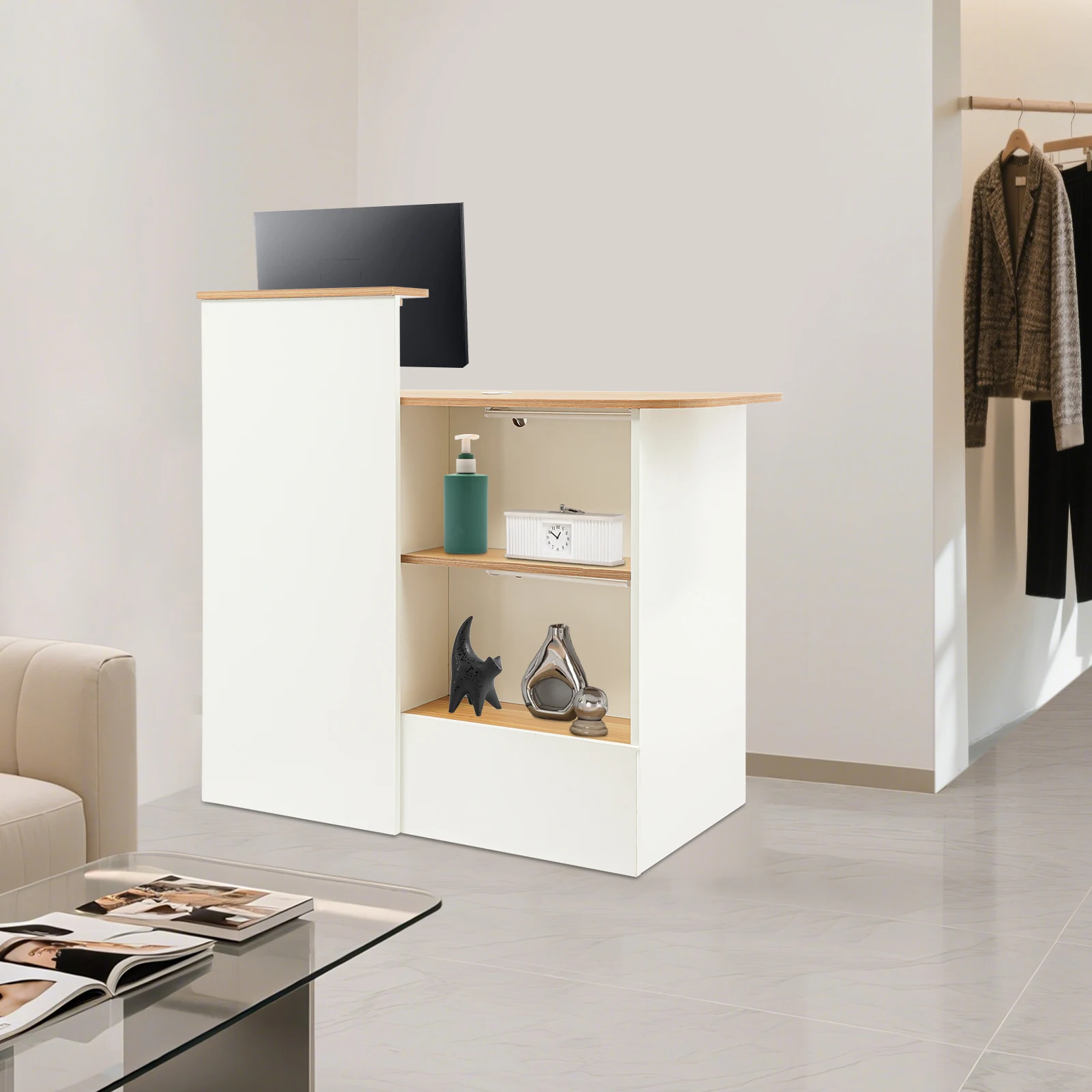 

Современная белая стойка ресепшн для офисного лобби, коммерческая стойка ресепшн 100x50x100 см, мебель для салона красоты