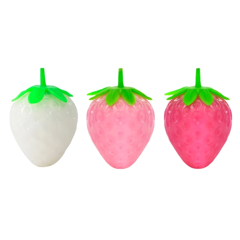 

3pcs Mochi Squishy Toy Squishy Stress Reliever Fidgets Toy Discoloration Strawberry Shape Decompression for Kids Adult