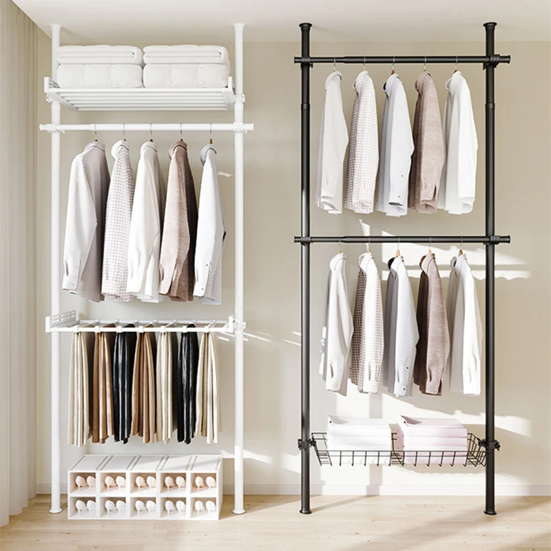 

Hanging hangers in the bedroom, saving space, simple floor-to-ceiling cloakroom, no punching, drying hangers