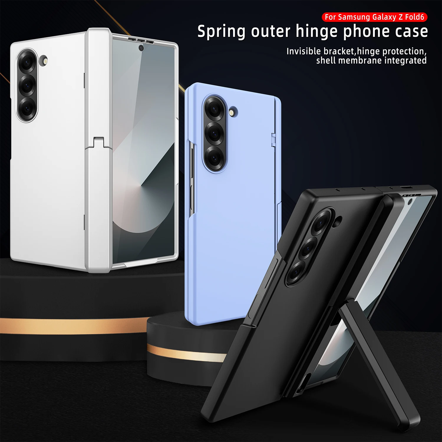 For Samsung Galaxy Z Fold 6 Case Luxury Ultra Thin Skin Friendly Matte Folding Hinge Bracket with Tempered Film Anti Drop Cover