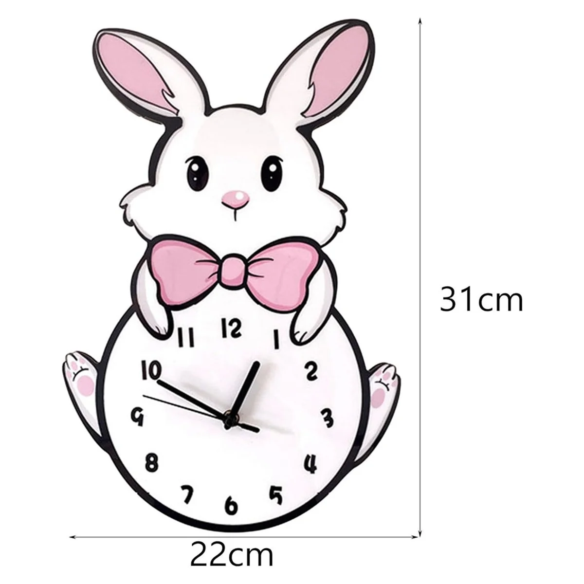 New Kids Wall Clock Battery Operated,Silent Non Ticking Cat Wall Clock,Analog Cute Pink Wall Clock for Girls Rabbit Lovers