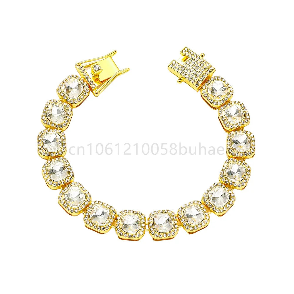 

12 мм браслет-цепочка для тенниса в стиле хип-хоп с квадратными стразами, твердый металл, унисекс, подарок на день рождения, блестящие вечерние модные украшения, 7 дюймов