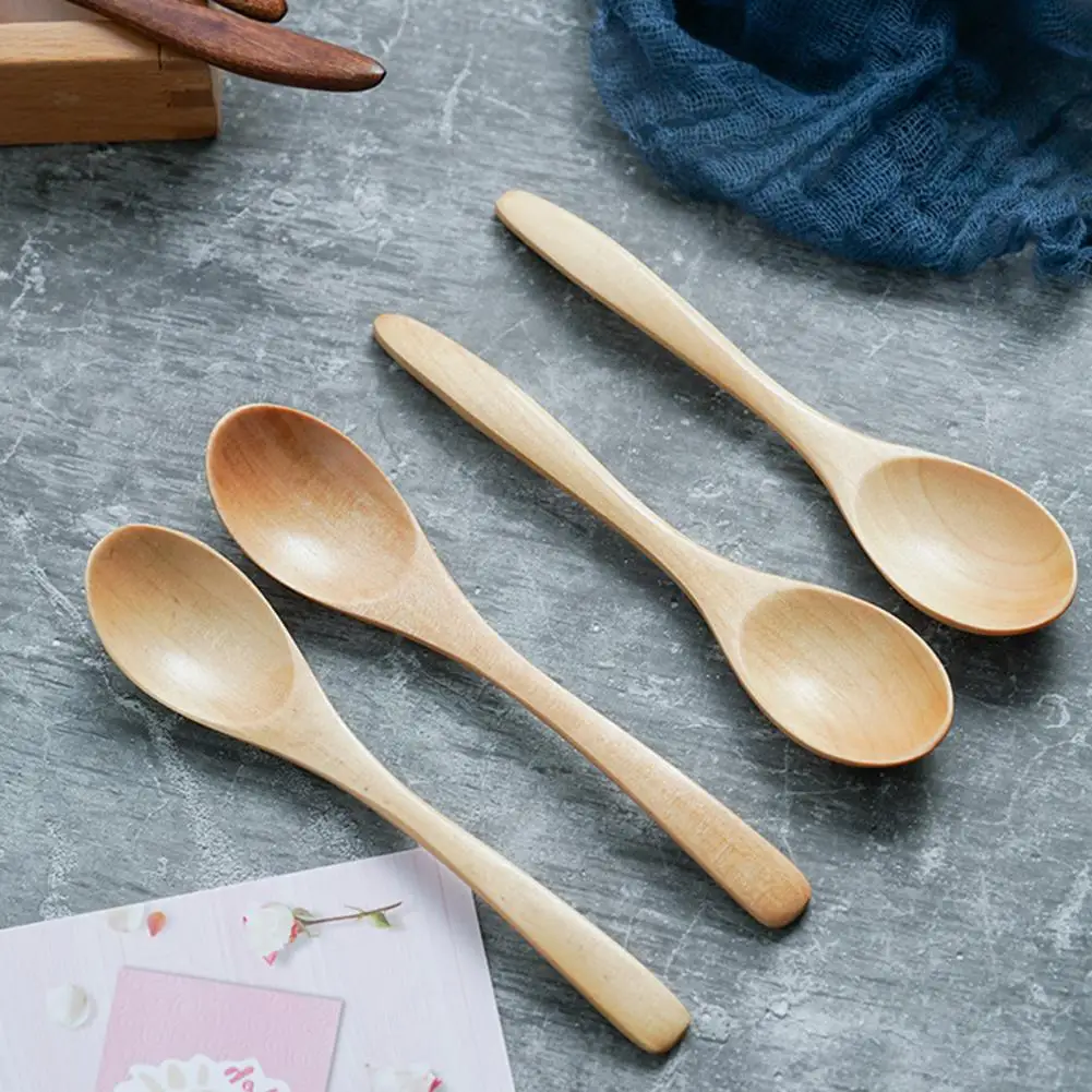 14.5cm Wooden Stirring Spoon Wood Cooking Spoon Long Handle Korean Style Natural Soup Mixing Spoon Tableware For Home Kitchen