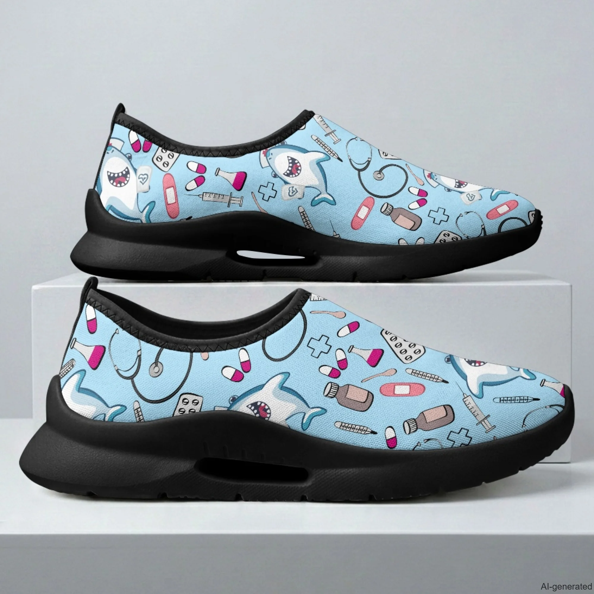 XIXIRIMIDO Nurse Work Shoes Casual Shoes Slip On Summer Shoes for Man Ghost Shoes Woman Cartoon Shark Shoes Woman 35-48