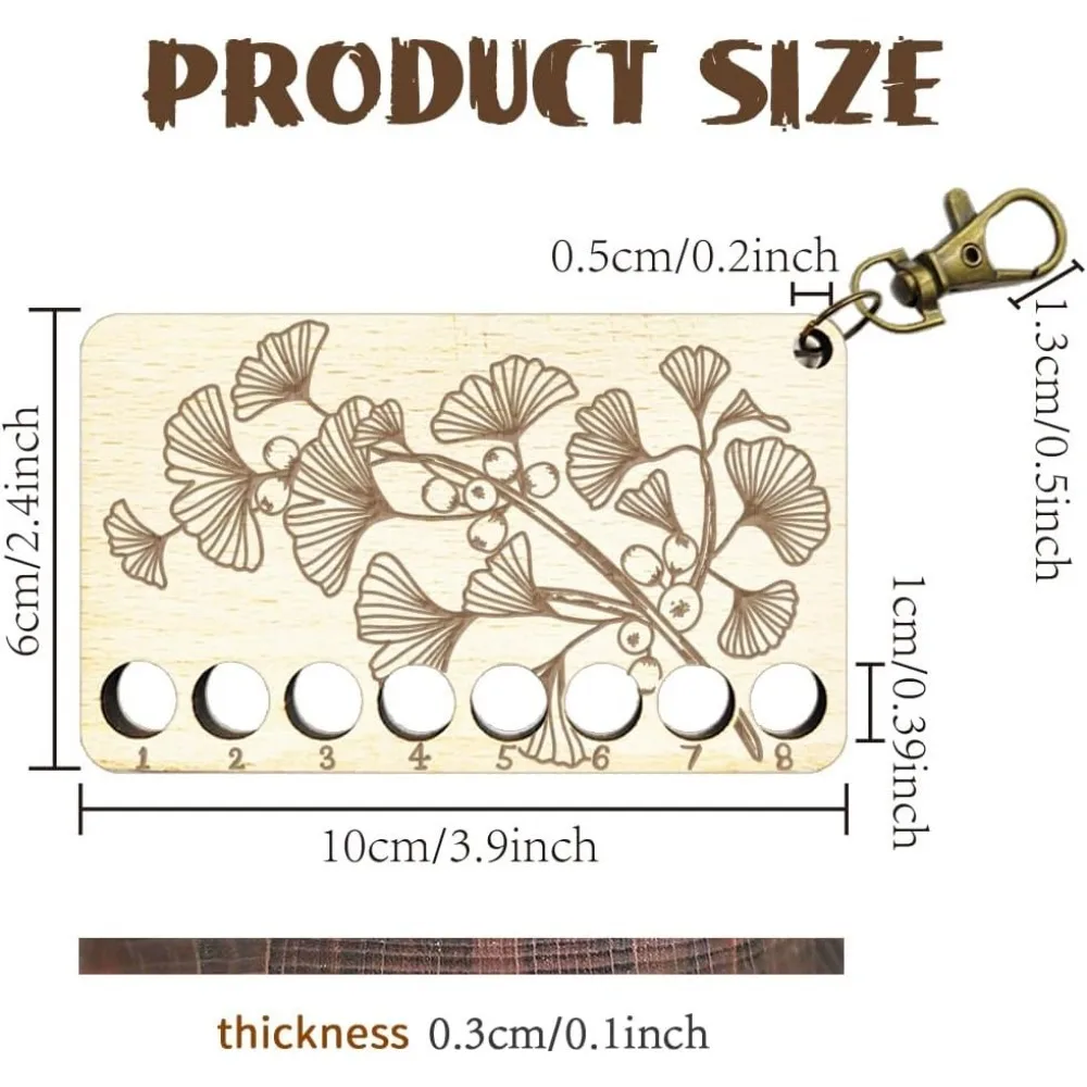 Wooden Cross Stitch Floss Holder 8-Position Embroidery Thread Organizer with Lobster Clasp Ginkgo Biloba Pattern making kit