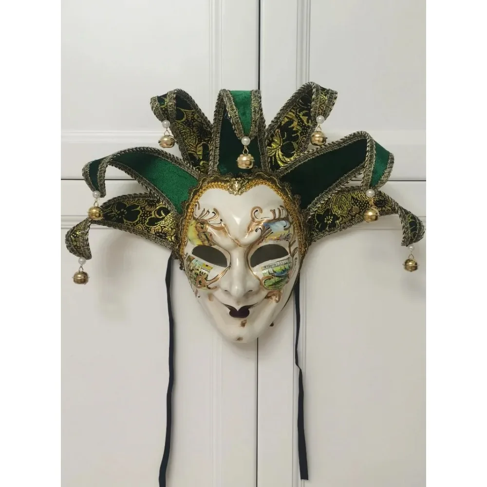 Full Face Jester Clown Mask with Bells, Suitable for Carnival, Masquerade, Festival Parties, Cosplay and Stage Performance Props