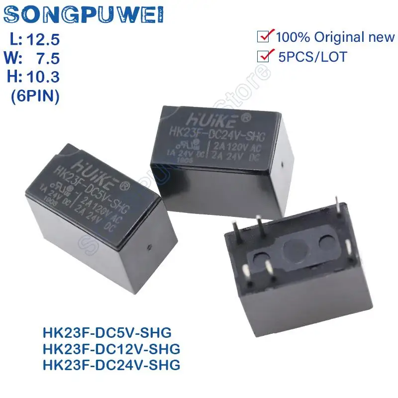 5PCS HK23F -DC 5V 12V 24V -SHG 2A 120VAC 6PIN Relays 5V 12V 24V HF23F-DC5V-SHG HF23F-DC12V-SHG HF23F-DC24V-SHG 100% Original new