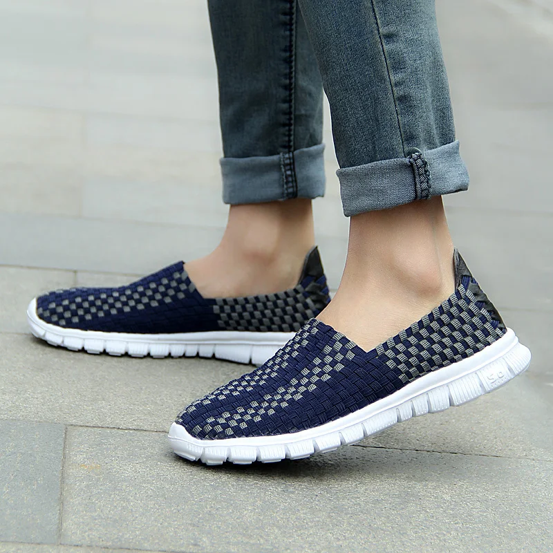 STRONGSHEN Men Shoes Summer Breathable Women Handmade Woven Shoes Couple Casual Flats Shallow Loafers Unisex Zapatos De Mujer