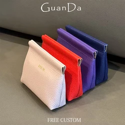 Custom Name Cowhide Card Wallet Engrave Letters Lipstick Bag Spring Cosmetic Bag Luxury Travel Storage Bag Pouch Coin Purse Gift