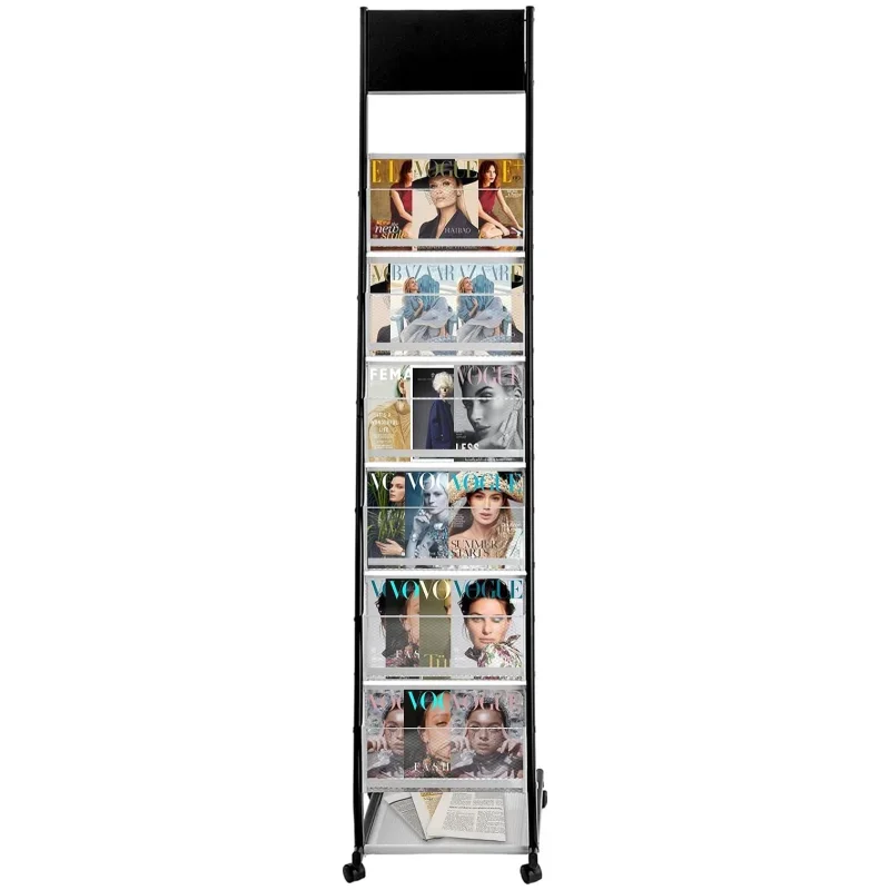 2026 Hot Selling Customization Metal Brochure Book Poster and Magazine Display Shelf Rack Stand Cart for Supermarket or Book Sto