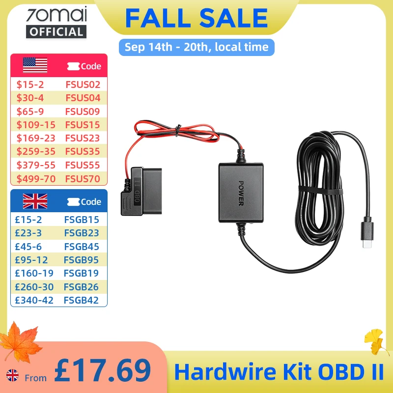 70mai OBD-II Hardwire Kit for dash cams