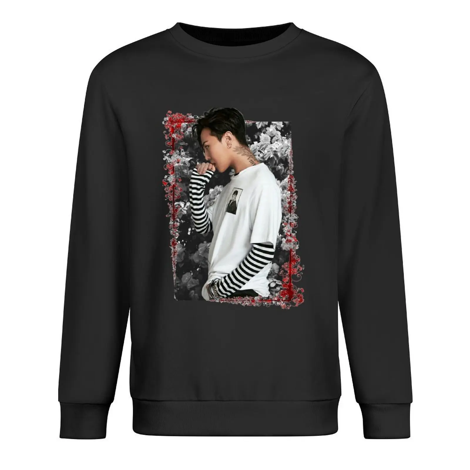 

Kwon Jiyong Big Bang GDragon Korean Kpop Floral Design Pullover autumn new products tracksuits oversize sweatshirt