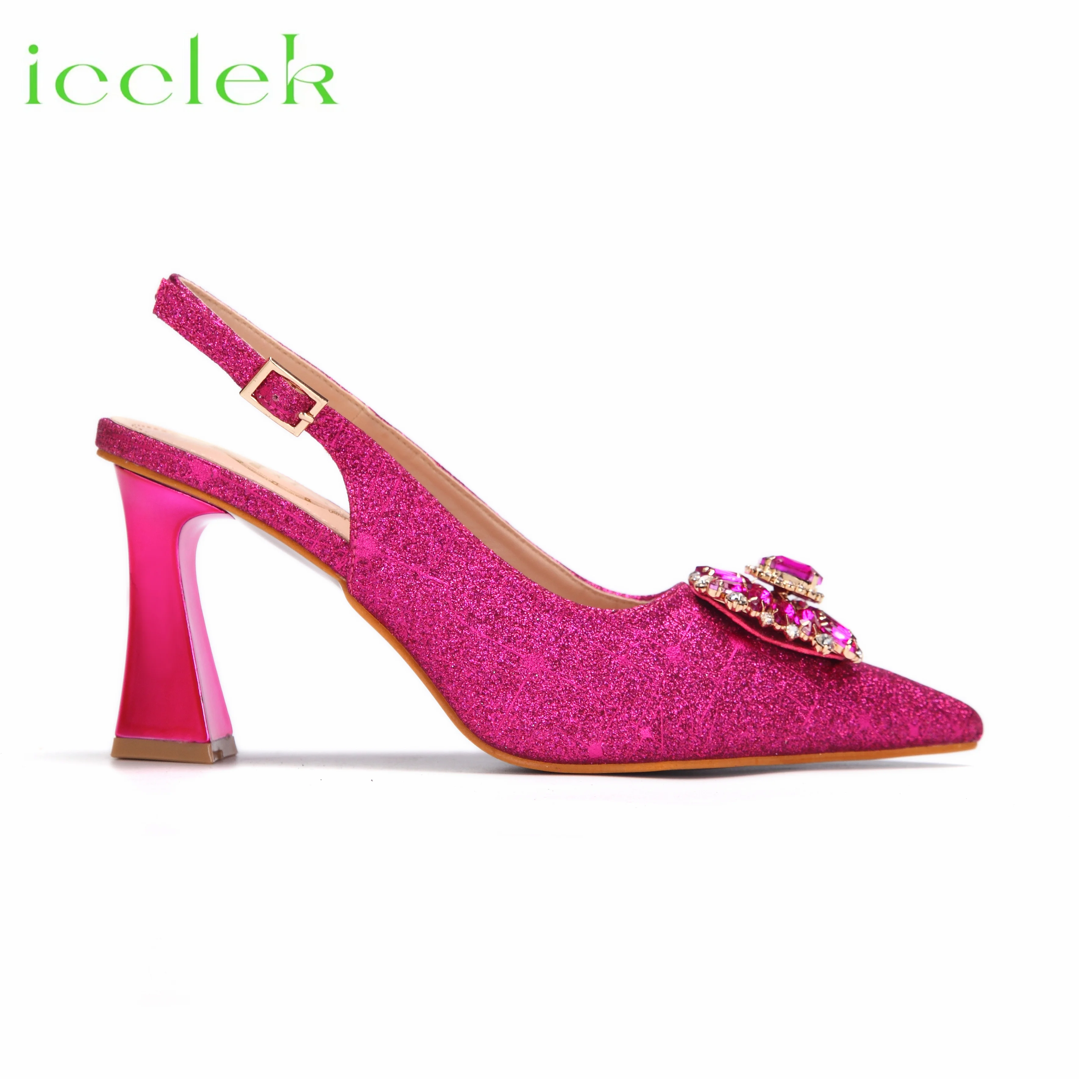 Nigeria Popular New Elegant Fuchsia Color Chunk Heels Sandals for Simple And Versatile Exquisite Party Shoes And Bag Set