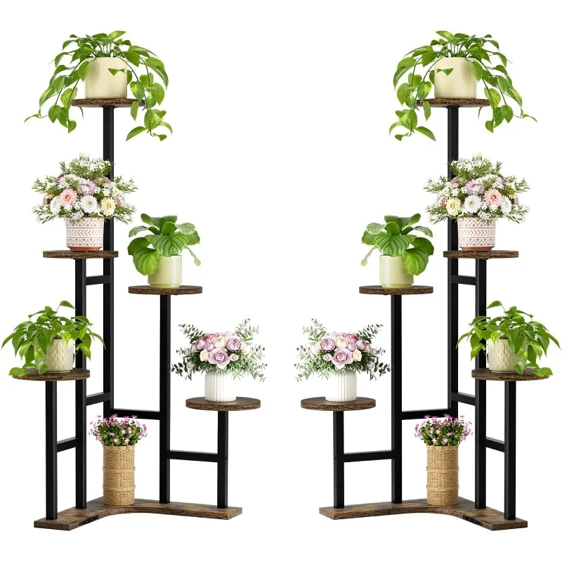 

Corner Plant Stand Indoor pack of 2,6 Tiered Plant Shelf 43" Multiple Potted Plant Holder with round shelves for Living Room