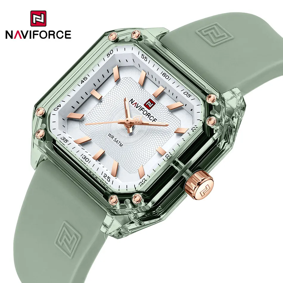 NAVIFORCE Luxury Women Watches Square Dial Silicone Strap Lady Watch New Quartz Watch for Couple Wristwatchs Montre Femme Reloj