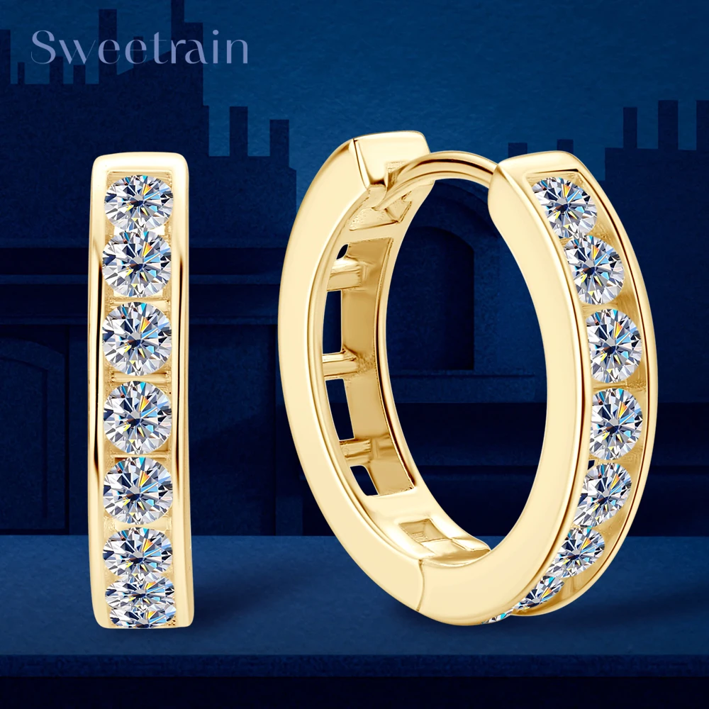 Hoops 2.5mm Full Moissanite Earrings 925 Sterling Silver Earring Sparkling Lab Diamond Ear for Women Plated 18K Gold Jewelry GRA