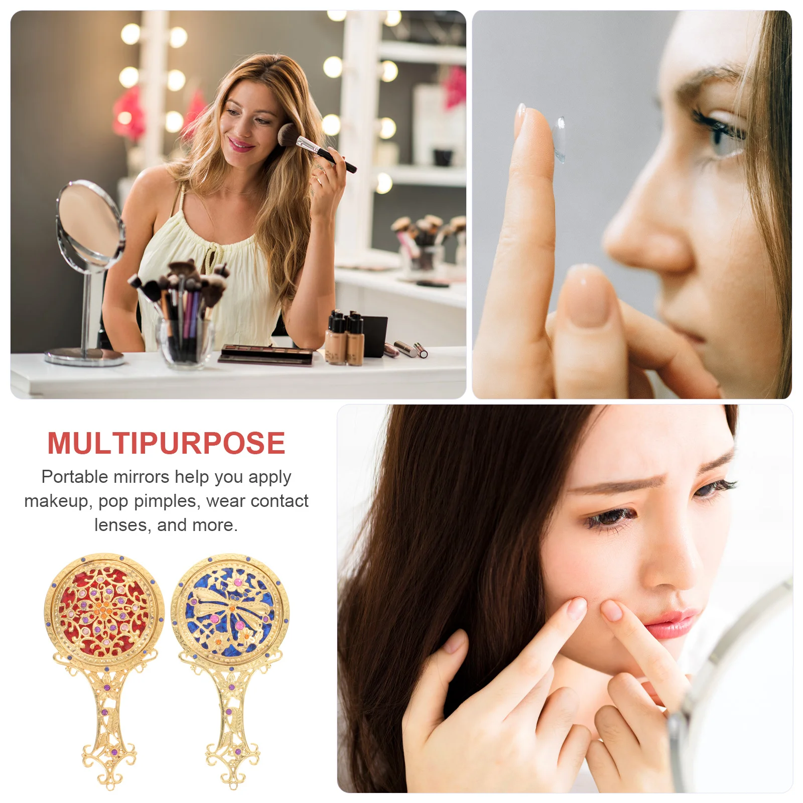 

1Set Vintage Handheld Mirror Comb Set Decorative Compact Makeup Mirror Portable for Women Travel Party Gift