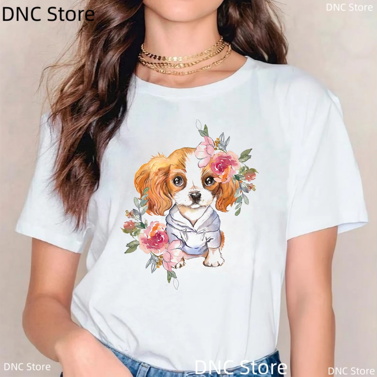 Cavalier King Charles Spaniels Mini Dog Breed Black And Tan Puppy Cute Printed T-Shirt Women'S Fashiona Femme O-Neck Shirt Tops