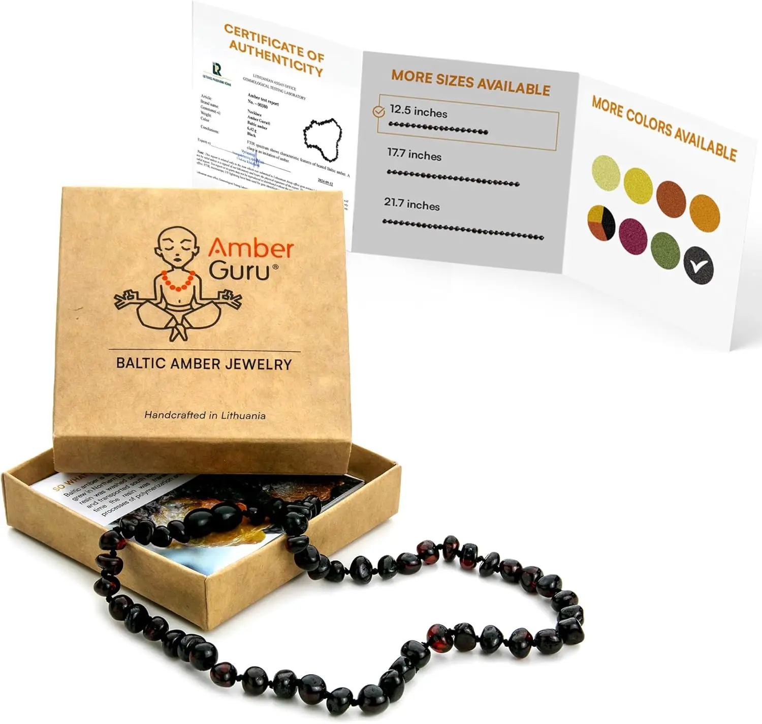 

Ожерелье из балтийского янтаря Amber Guru (подлинное, сертифицированное) - 12,5 дюймов - Унисекс украшение - Полированные бусины из натурального янтаря - Proud to D