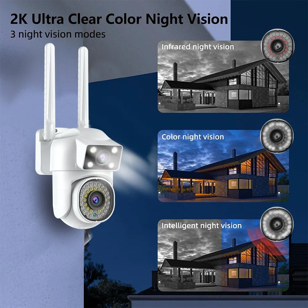 6MP PTZ Wifi Camera Dual Lens Outdoor Surveillance Camera Ai Human Detect Auto Tracking IP66 Waterproof Security Wireless Cam