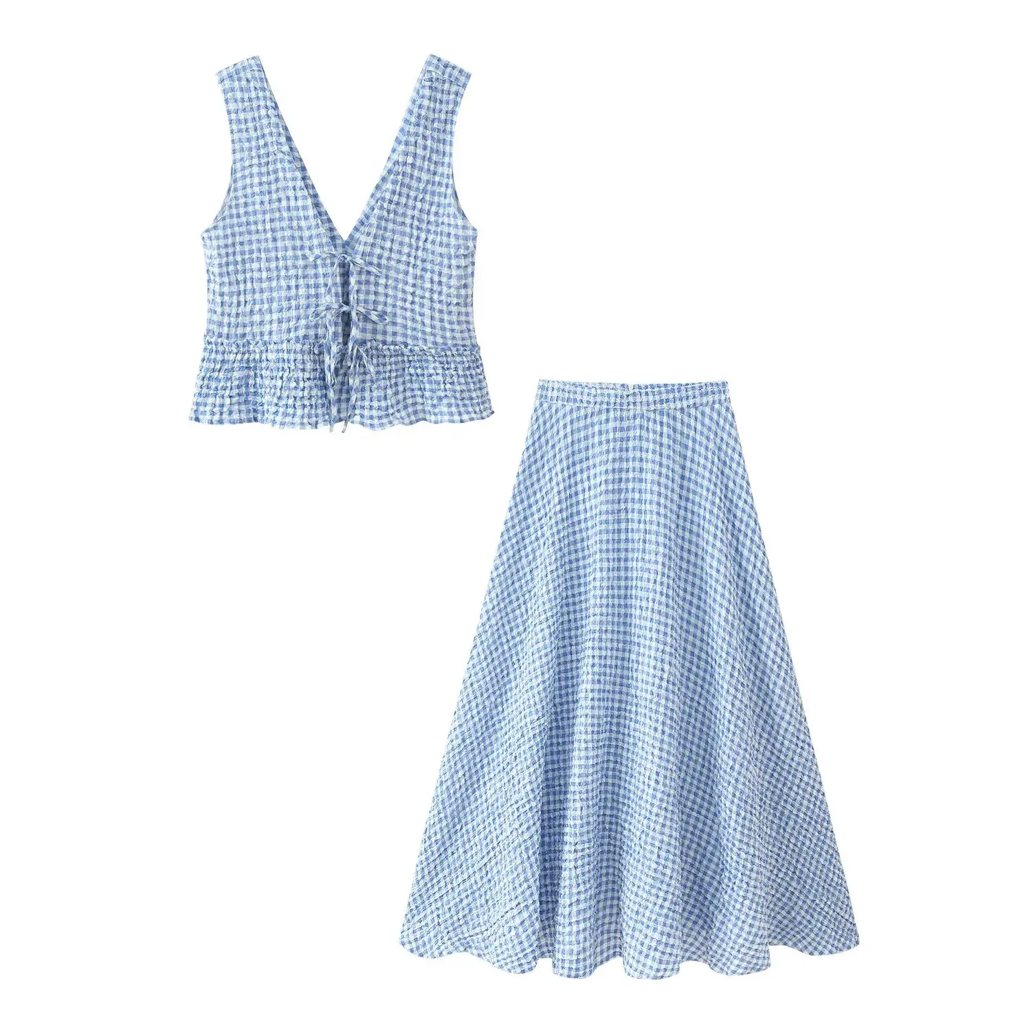 NINE ZAR Plaid da donna ort Top Midi Gonna a mantella Set V-ne Svel Pantaloni lunghi Faionable Collezione autunnale in due pezzi
