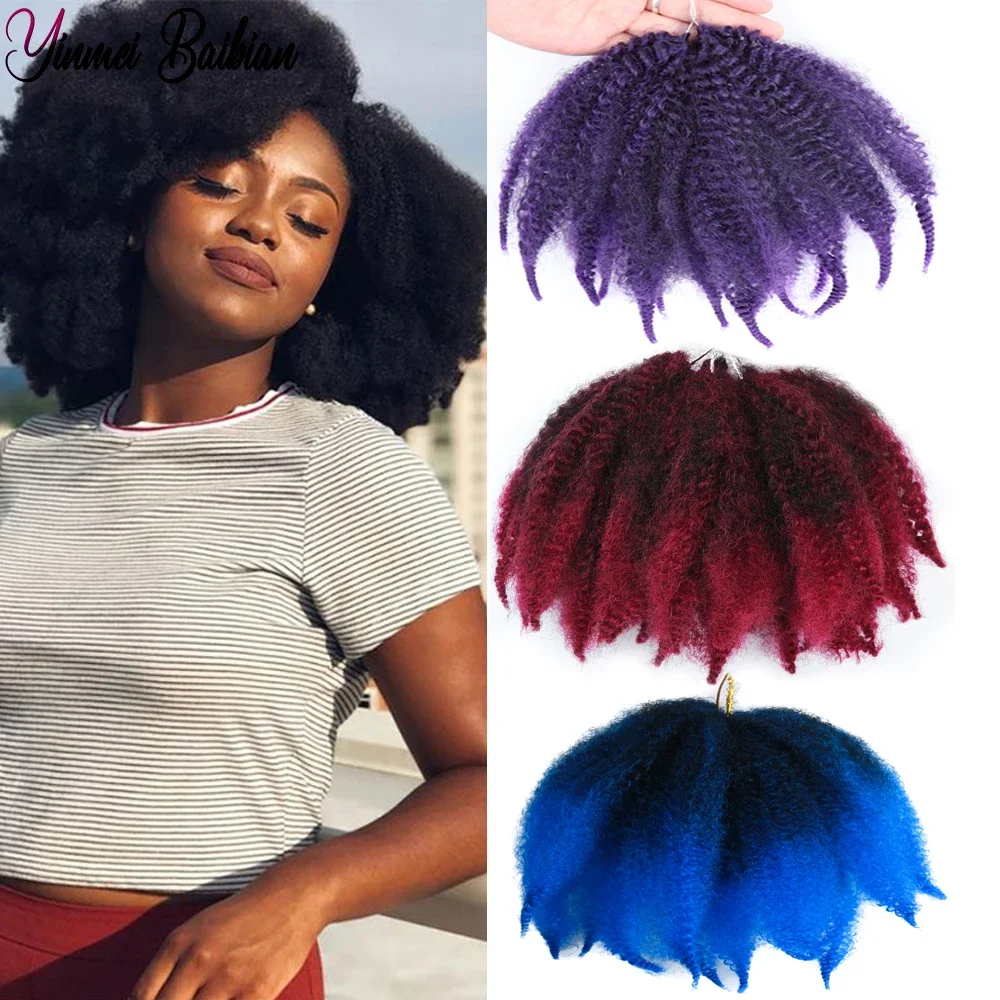 

8inch Short Marley Braids Fluffy Afro Kinky Crochet Hair For Twist Hair Extension Black Ombre Brown Synthetic Braiding for Women