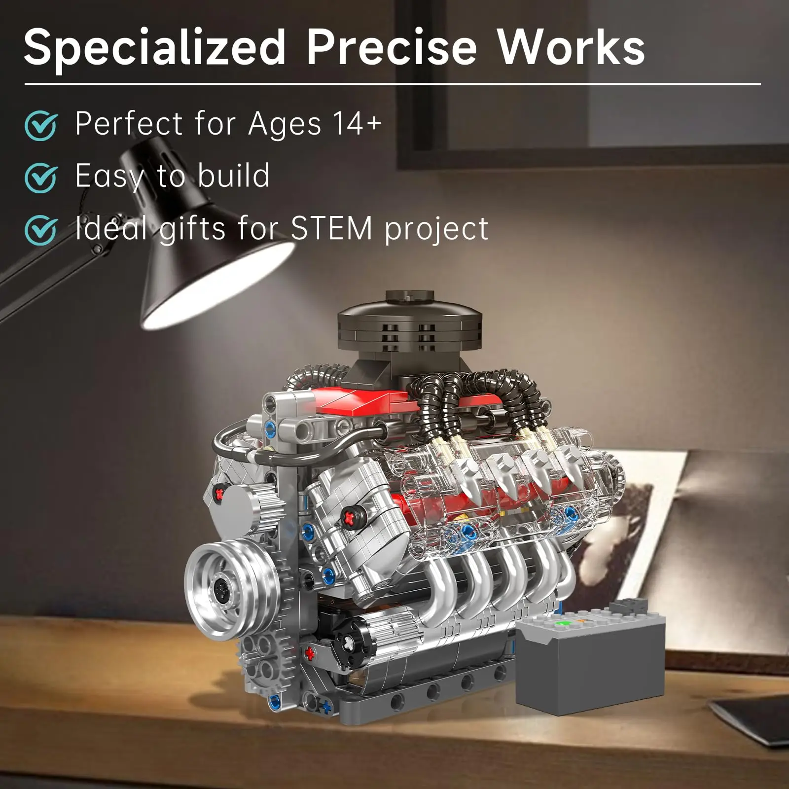V8 Engine Building Blocks Sets, Engine Model kit That Run, Build Your Own STEM Model Engine, 8-Cylinder Car Engine Building
