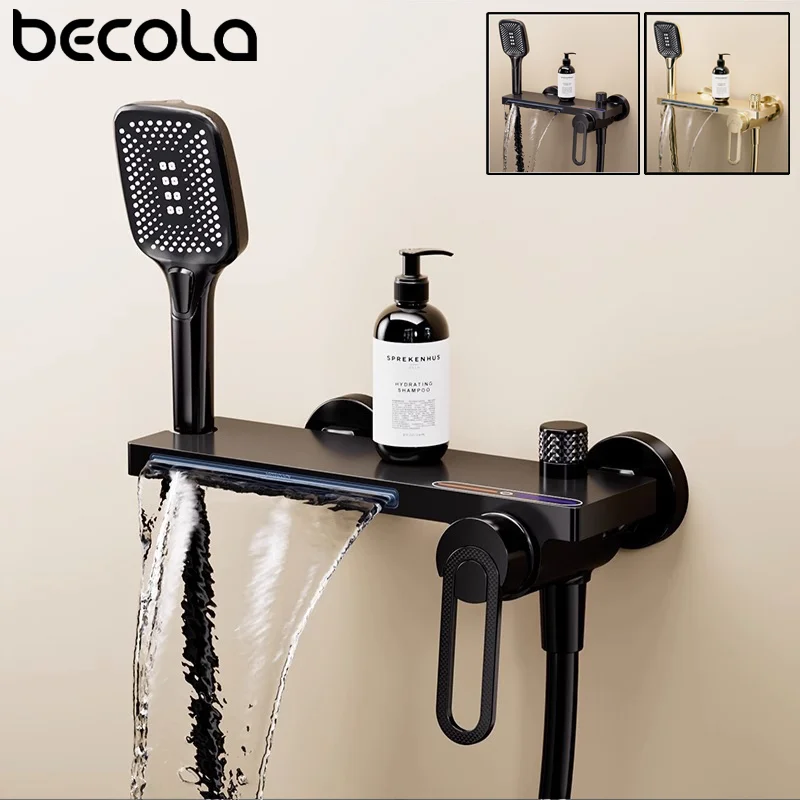 Bathtub Shower Faucet Single Handle Spout Mixer Tap With Hand Shower Wall Mount Platform Bath Mixer Water Faucet Wall Mounted