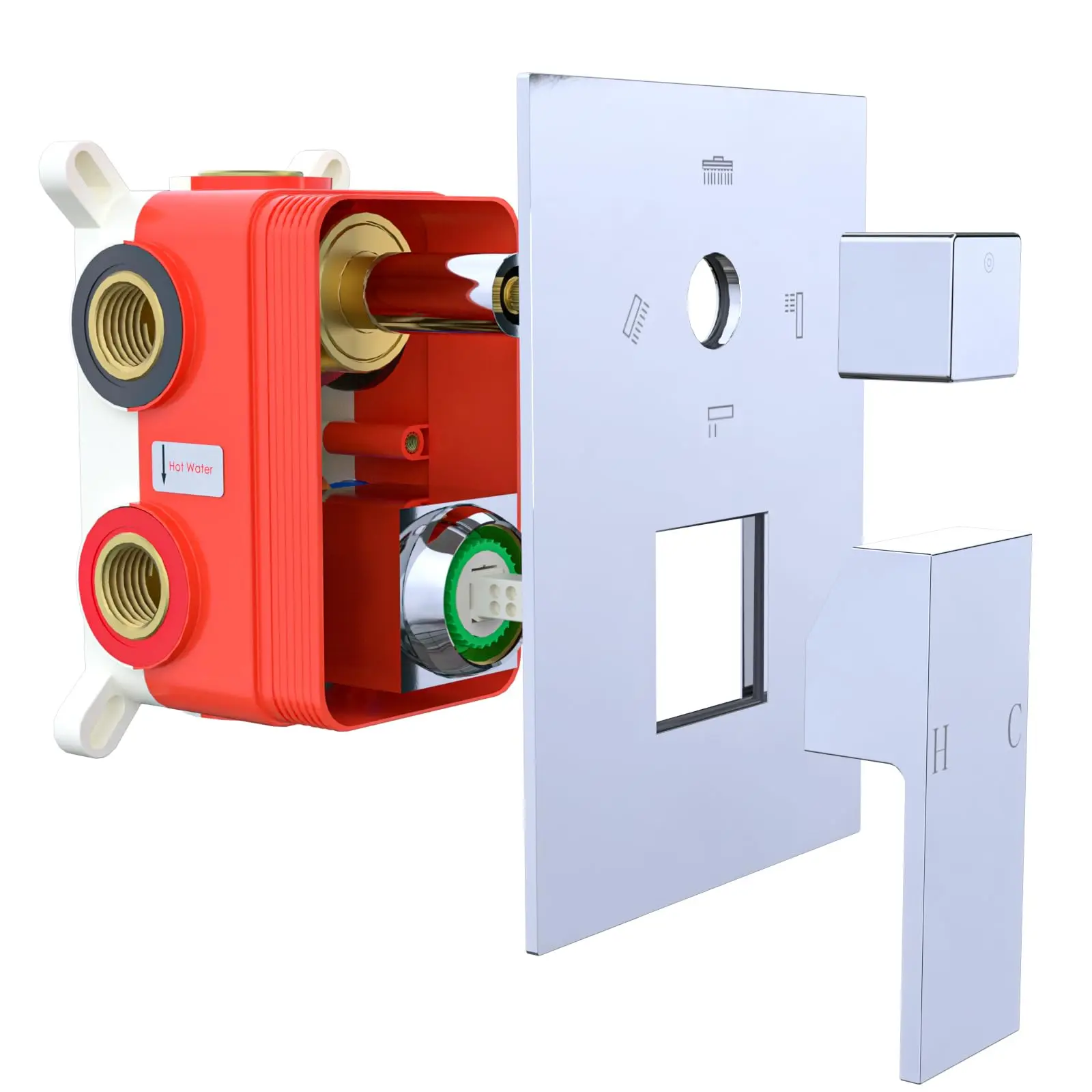 

4 Function Shower Mixer Valve Kit, 4 Way Outlet Bathtub Water Control Valve Wall Mount Shower Faucet Rough-In Valve