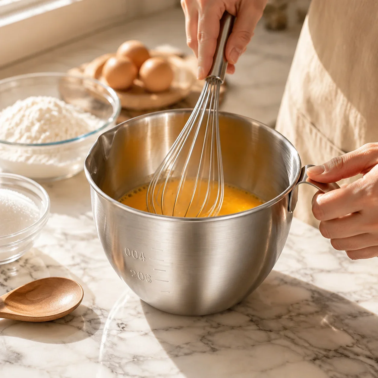 Measuring Mixing Bowl Durable for Baking Kitchen 304 Stainless Steel Salad Bowl with Handle Scale Food Prep Tool Professional