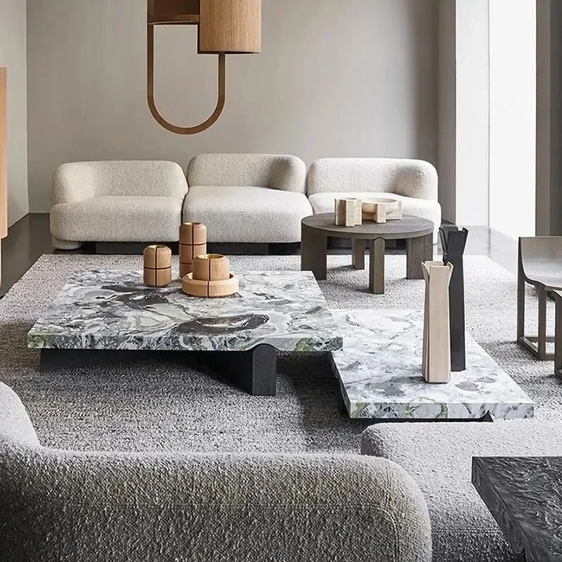 A minimalist cold jadeite luxury stone coffee table high-end square combination villa large flat floor living room coffee table