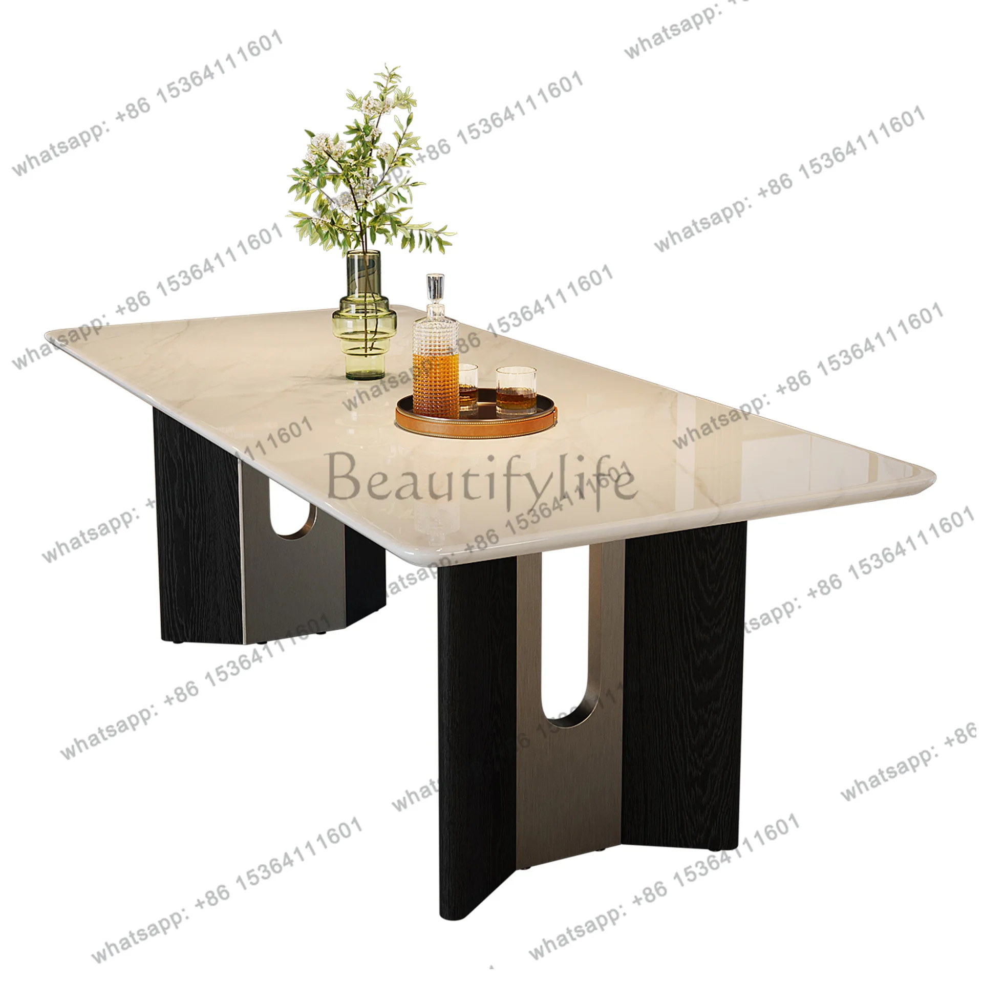 Italian light luxury high-end marble dining table rectangular small apartment minimalist style high-end dining table