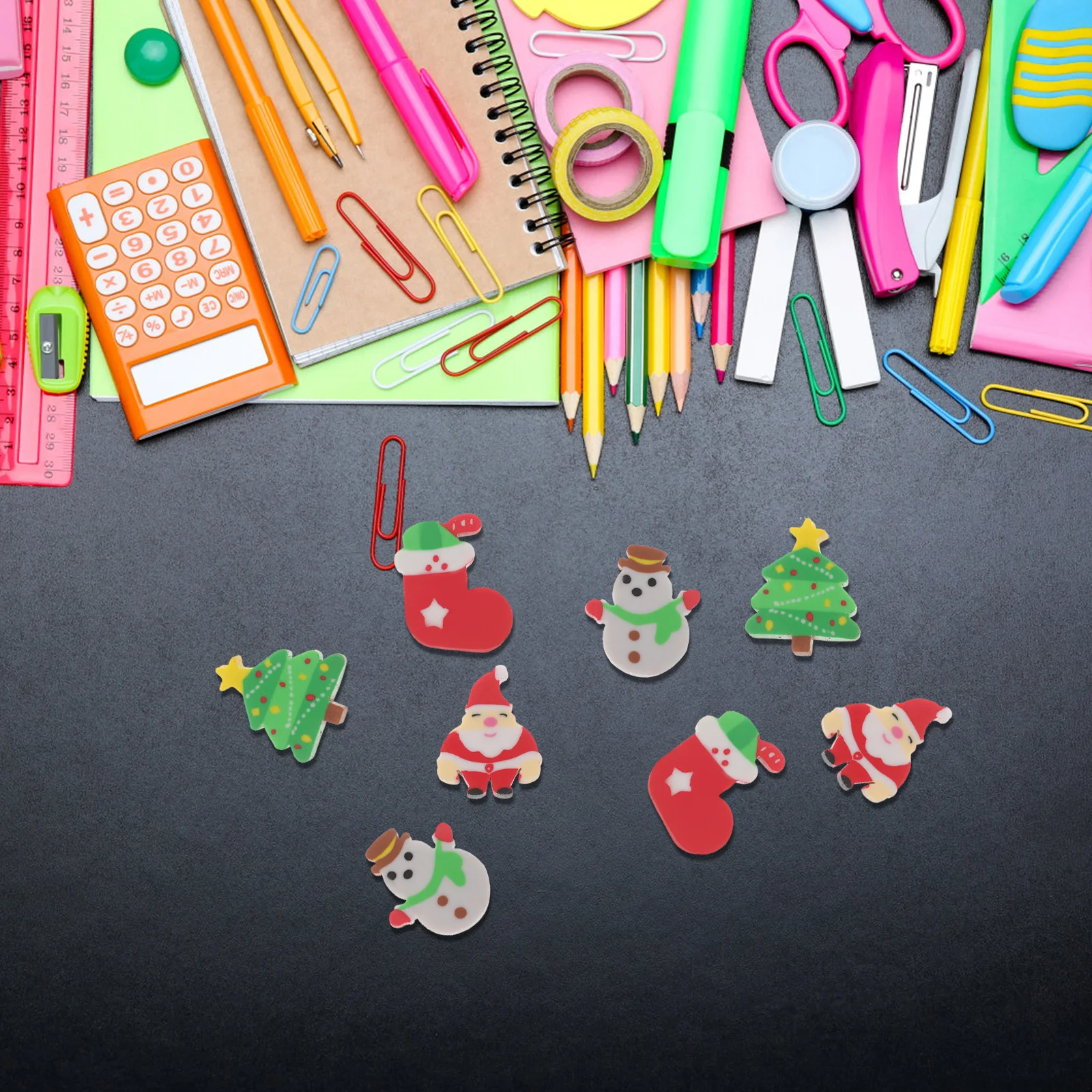 50Pcs Kids Cartoon Erasers Set Christmas Tree Santa Claus Snowman Shaped Fun Educational Tools Classroom Incentives Stocking