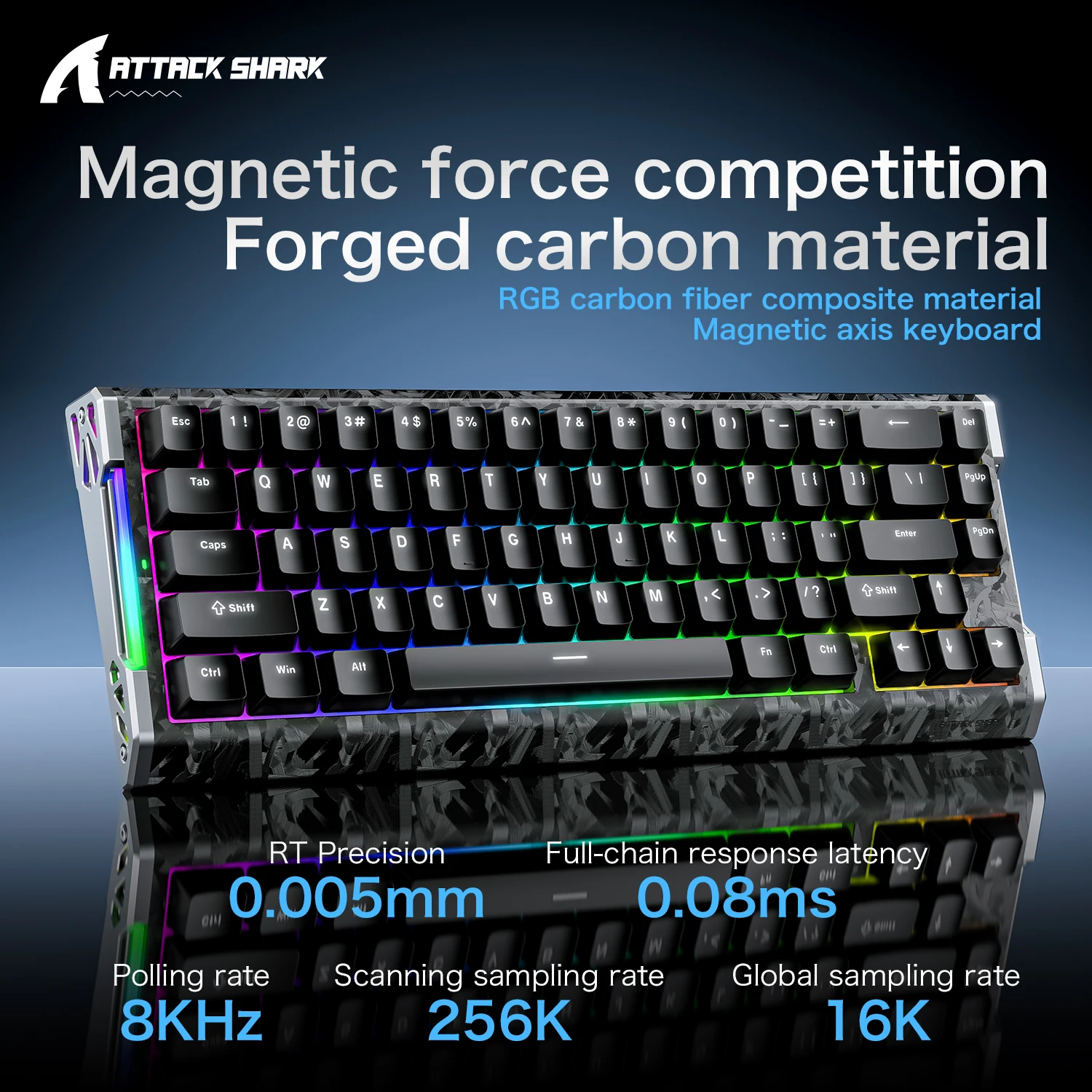 ATTACK SHARK R68HE Keyboard, Wired Connection, 8000Hz Polling rate, 0.005mm Rapid Trigger adjustment, Web driver Configuration