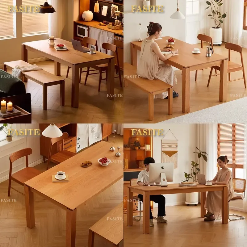 For Nordic Japanese Style All Solid Wood Dining Table and Chair Set Cherry Wood Large Board Desk Workbench for Small
