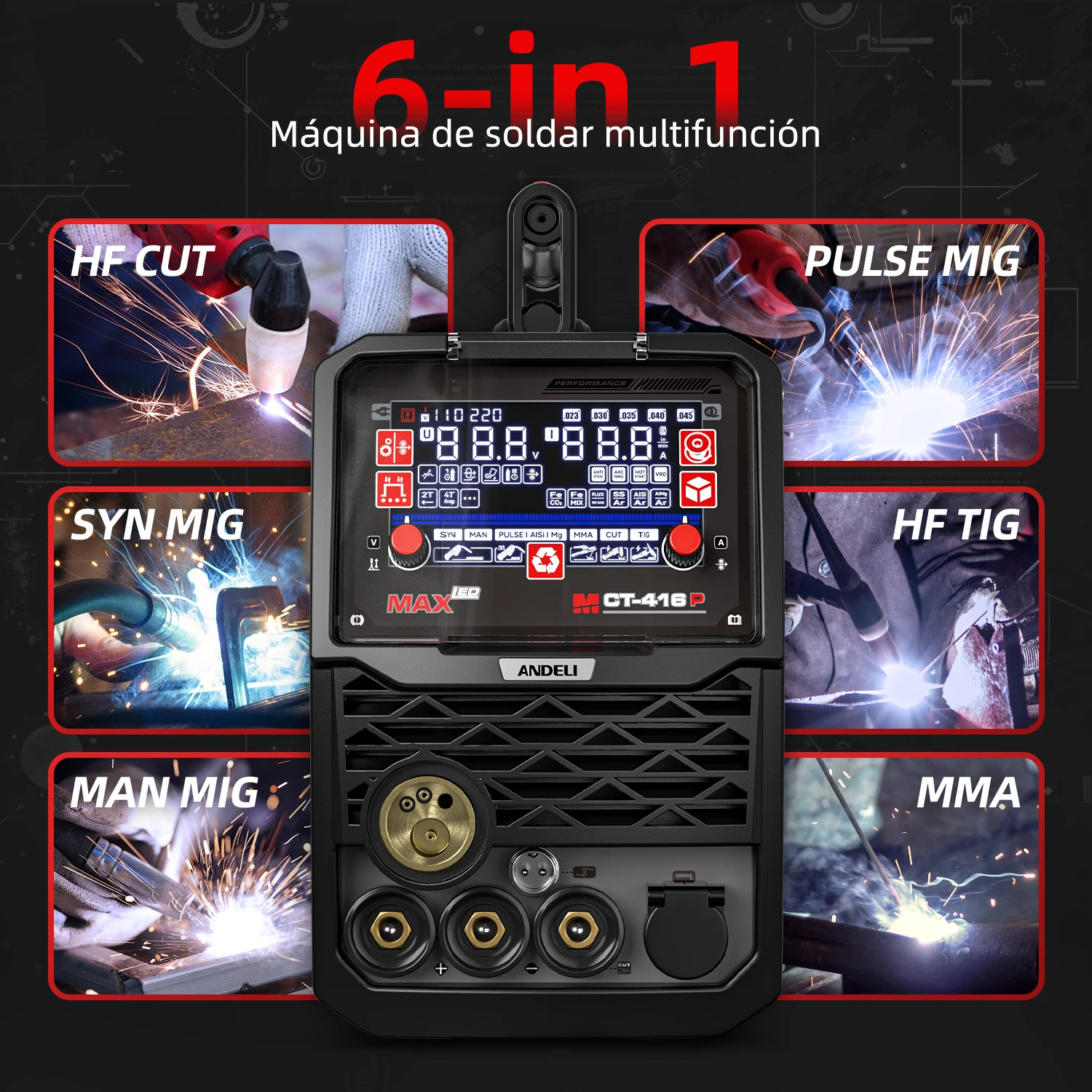 220V MCT-416P 4 in 1 MIG TIG Cutting MMA and Flux Multifunctional Aluminum Welder