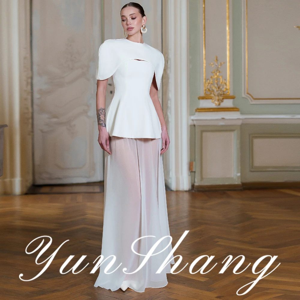 

YunShang Customized HighNeck CapSleeve Cutout Top Sheer Skirt Evening Gown Elegant Formal Party Dress Unique Design Sophisticat