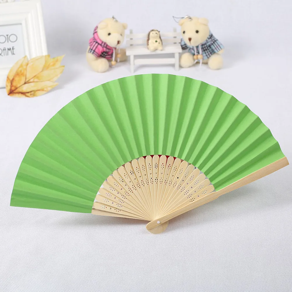 Chinese Japanese Silk Folding Fan Wooden Shank Pattern Folding Fan Dance Wedding Lace Silk Folding Hand Held Solid Color Fan