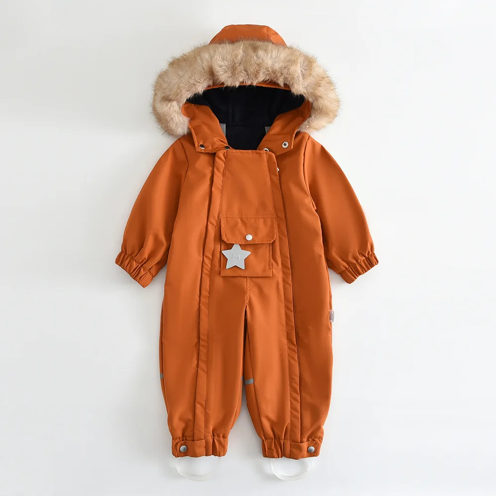 Bellbell Winter Baby Ski Suit Plus Velvet Baby Jumpsuit Boy Overalls Warm Kid Clothes Waterproof Children Clothing Set 1-5 Years