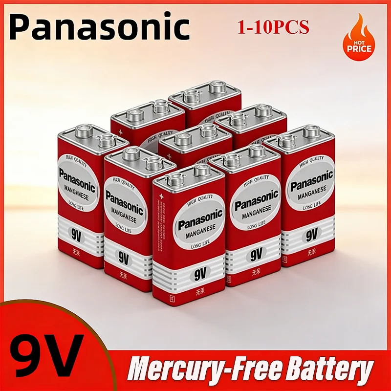

Original Panasonic 9V Alkaline Battery 6F22ND pilas Mercury-Free Long Life for Smoke Detector/Alarm Clock/Wireless Microphone