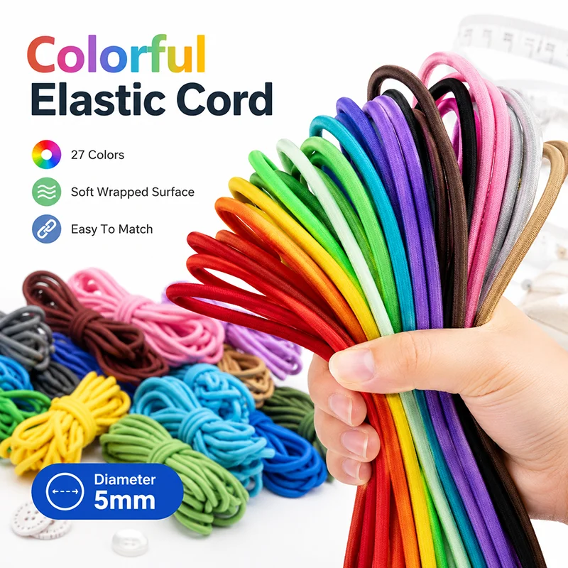 

10/20Meters 5mm Color Round Elastic Cord for Outdoor Sports Gear Backpack Camping Drawstring Repair Rope Material Roll Supplies