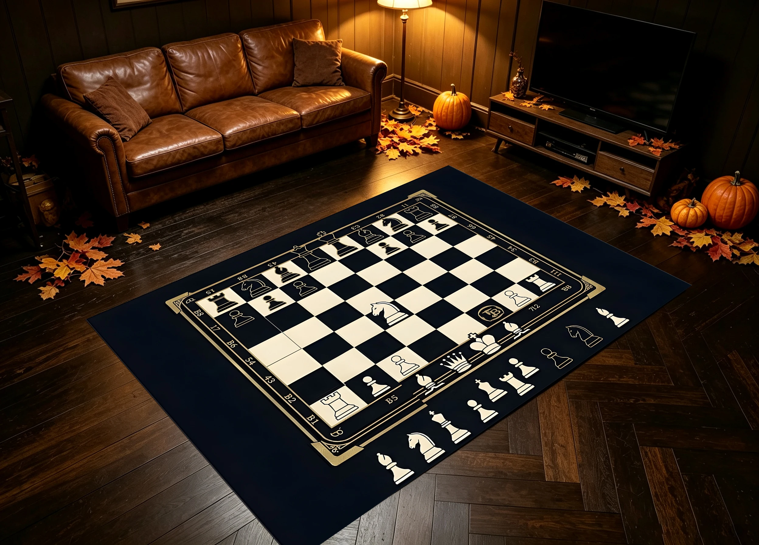 2D Black & Beige Chessboard Rug Retro, Soft & Comfy, Enhances the Living Room & Entertainment Area, a Premium Floor Covering