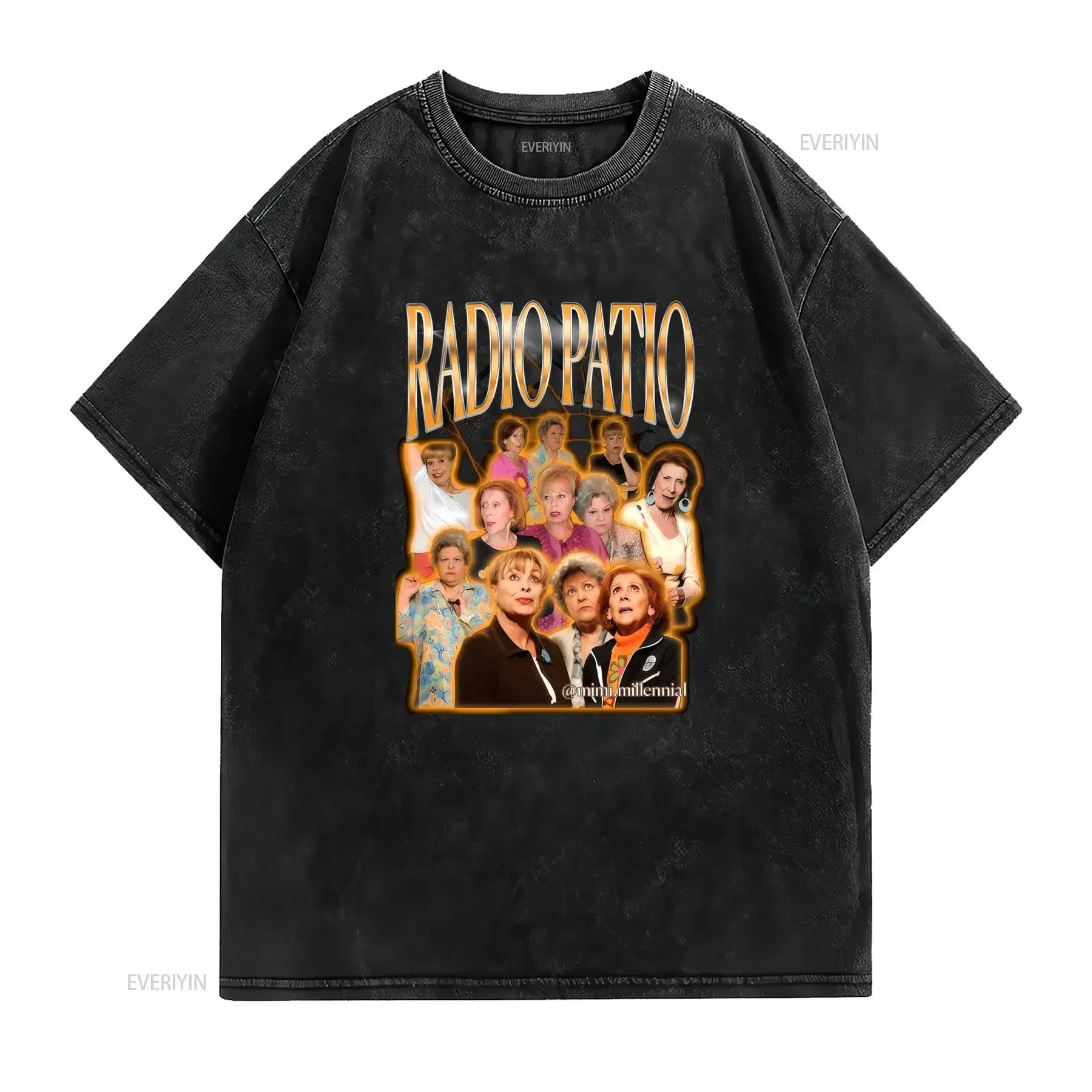 Camiseta Retro Española de Radio Patio las Nenas los Años 90 Cuello Redondo Casual Tejido Ligeramente Elástico Corte vintage
