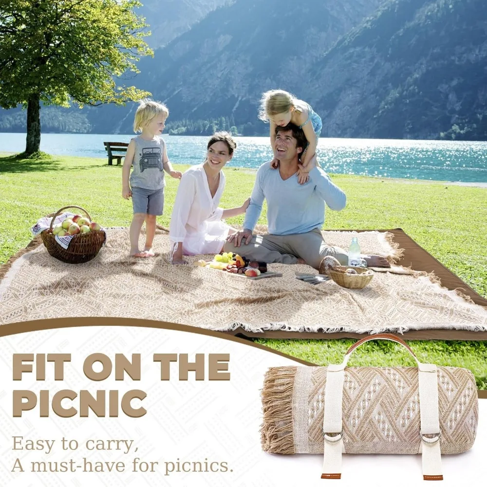 

2-in-1 Double Layer Waterproof Outdoor Picnic Mat 71×71in, Portable Blanket with Carry Strap for Park Beach Camping