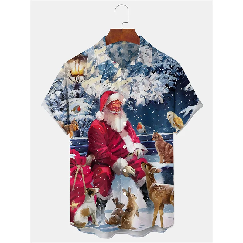 ثلاثية الأبعاد طباعة سانتا الرنة عيد الميلاد قمصان للرجال الشارع الهيب هوب الموسيقى حفلة سانتا كلوز قميص قصير الأكمام فضفاضة عيد الميلاد قميص